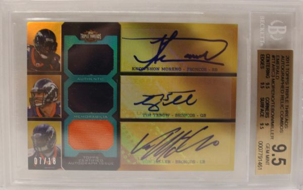 2011 Topps Triple Threads Autographed Relic Combos - Knowshon Moreno / Tim Tebow / Von Miller, Beckett Authenticated 0007791461