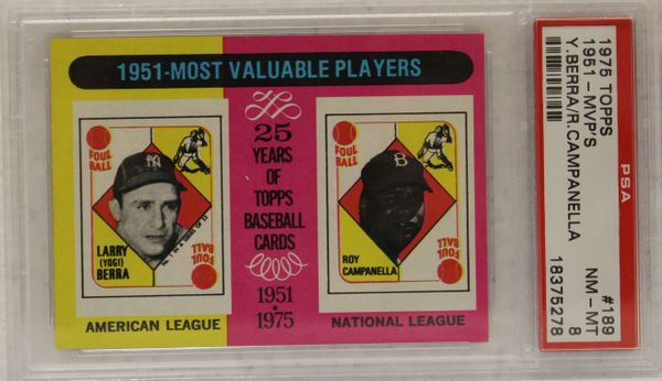 Yogi Berra / Roy Campanella 1951 MVP'S - 1975 Topps - PSA graded 8