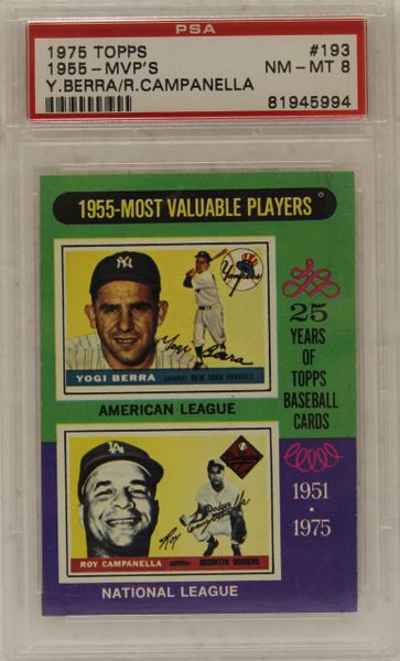 Yogi Berra / Roy Campanella 1955 MVP'S - 1975 Topps - PSA graded 8