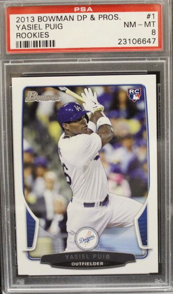 2013 Bowman DP & Pros, Yasiel Puig - Rookies - PSA 8