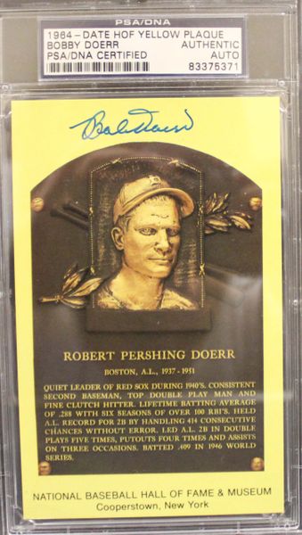 1964, Date HOF Yellow Plaque, Bobby Doerr, PSA/DNA Certified