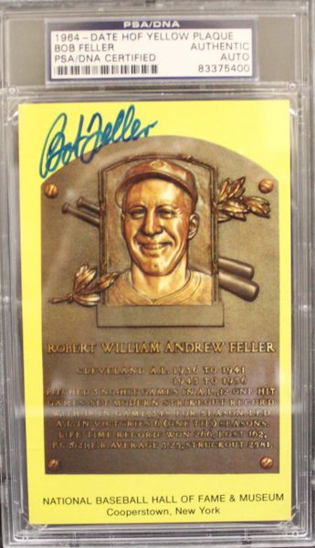 1964 - Date HOF Yellow Plaque, Bob Feller, PSA/DNA Certified