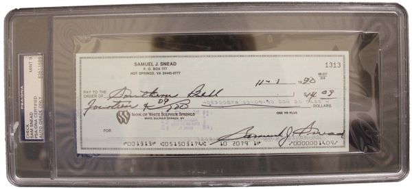 Sam Snead Personal Signed Check - PSA/DNA Certified