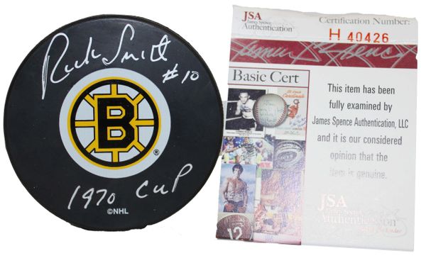 Rick Smith, Boston Bruins Autographed Hockey Puck, JSA H40426