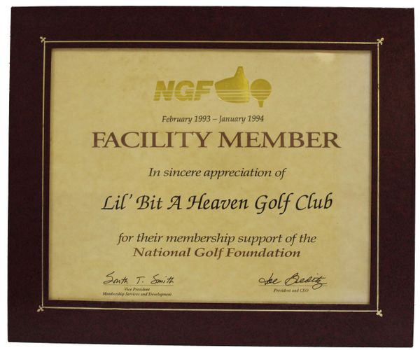 Jack Fleck, Lil' Bit A Heaven Golf Club, Facility Member Certificate - 1993-1994