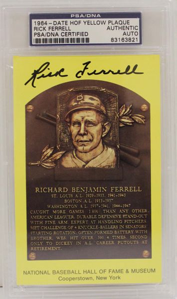 1964 Date HOF Yellow Plaque Rick Ferrell PSA/DNA Certified