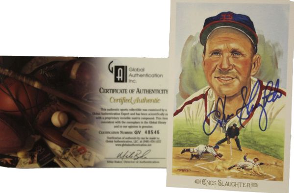 Enos Slaughter Autographed Perez-Steele Post Card - GAI Authenticated