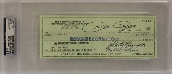 Pete Rose / Bart Giamatti Signed Personal Check - PSA Authentic