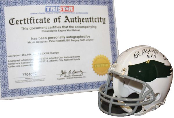 Maxie Baughan, Pete Retzlaff, Bill Bergey, Seth Joyner Autographed Philadelphia Eagles Mini Helmet - TRISTAR Authenticated 7704062