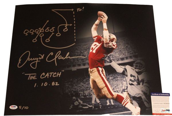 Dwight Clark San Francisco 49ers Autographed Print With "Drawn Play" Inscription - PSA Authenticated