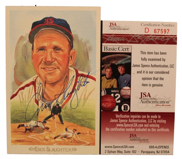 Enos Slaughter Signed Perez Steele Baseball Postcard - JSA Authenticated