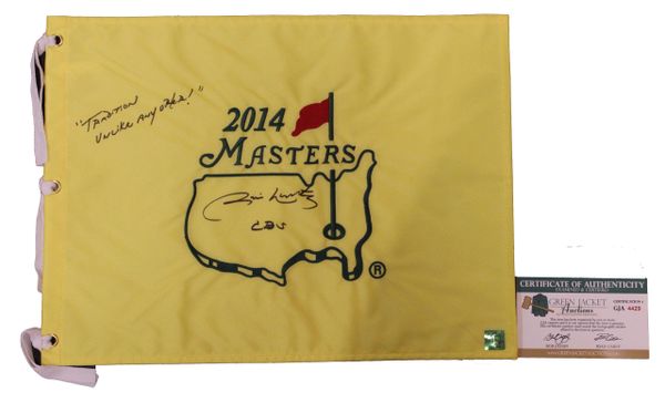 Jim Nantz Signed 2014 Masters Pin Flag - Green Jacket Authenticated