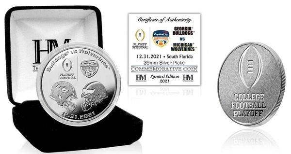 2021 Limited Edition Highland Mint Georgia Bulldogs /Michigan Capital One Orange Bowl Dueling Silver Coin # 128 of 2021