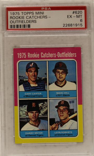 1975 Rookies Catchers - Gary Carter-Marc Hill-Danny Meyer-Leon Roberts - Topps Mini Outfielders PSA Graded 6 (22681915)