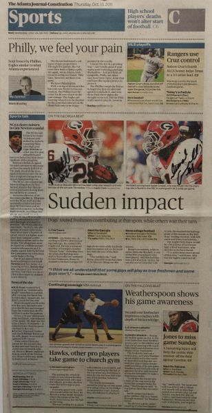 Malcolm Mitchell / Isaiah Crowell - Autographed Atlanta Journal-Constitution - October 13, 2011