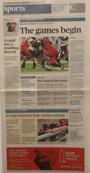 Isaiah Crowell - Autographed Atlanta Journal-Constitution - September 4, 2011