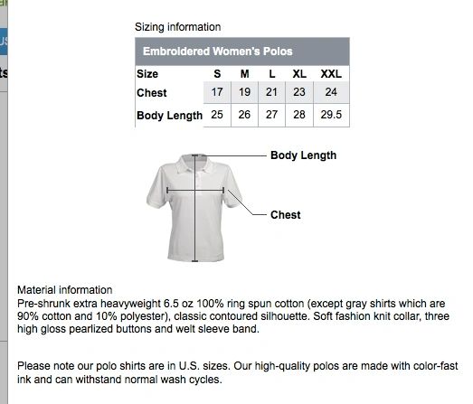 Polo Shirt Size Chart