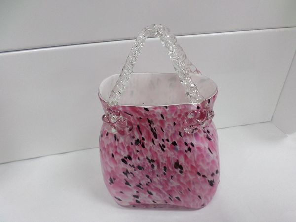 Murano Style Hand Blown Glass Pink Confetti Handbag Purse