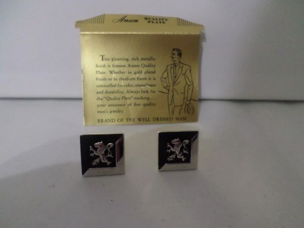 Anson Vintage Quality Plate Rhodium Finish and Black Lion Crest Cufflinks