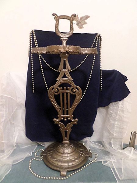 Cast Iron Vintage Smoking Stand Ornate Lyre Design Early 20th Century