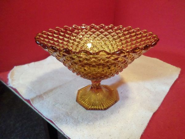 Westmoreland English Hobnail Amber Round Compote Depression Glass