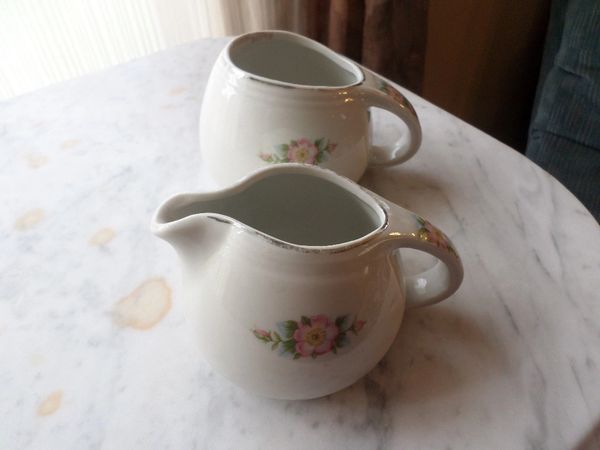 Rose White Vintage Creamer & Sugar Bowl by Hall's Superior Quality Kitchenware