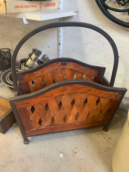 Magazine Rack Vintage Metal Frame with Wood Weave Repurpose Project