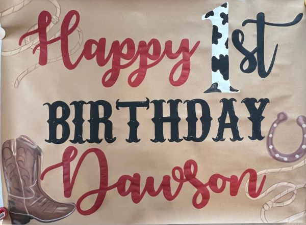 Rodeo cowboy Painted banner, custom hand painted party sign, first ...