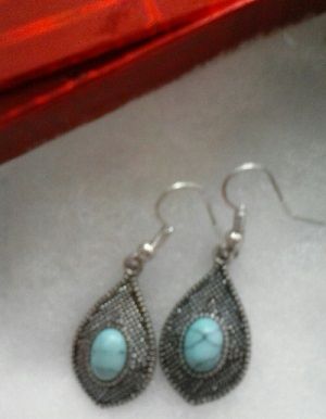 Blue Crackle Pendant Earrings