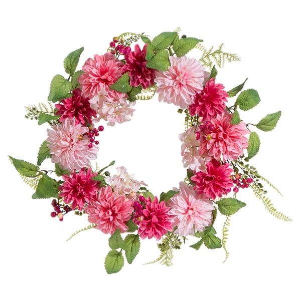 RAZ Imports 24" PINK DAHLIA WREATH In The Berry Patch