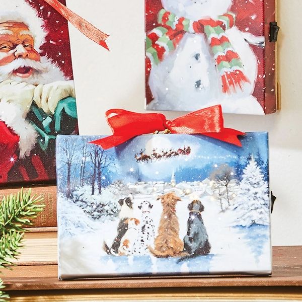 RAZ Imports 6" Christmas Dogs Watching Santa Lighted Print Ornament