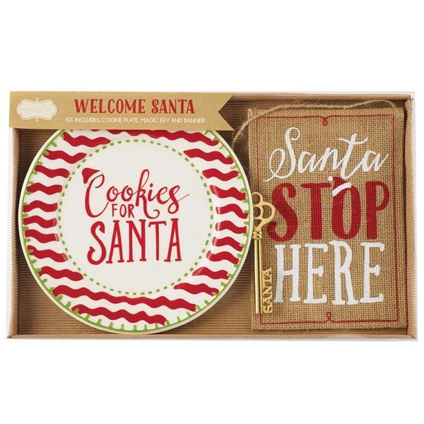 Mud Pie Christmas Welcome Santa Set Cookie Plate, Stop Here Sign  Key  In The Berry Patch (The Berry Patch Gift Shop) (Robin's Nest)