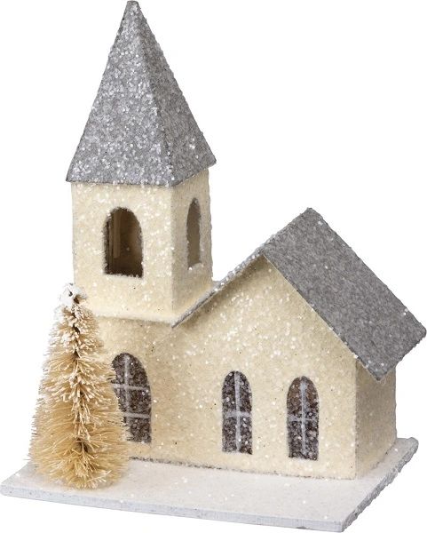 Vintage Christmas Church House & Bottle Brush Tree Set in Kraft Box | In The Berry Patch (The ...