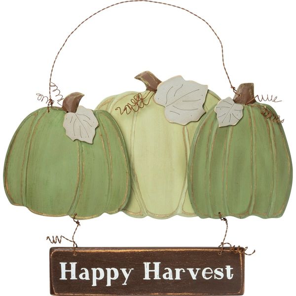 Hanging Wood Decor Sign ~ Happy Harvest Green Pumpkins | In The Berry ...