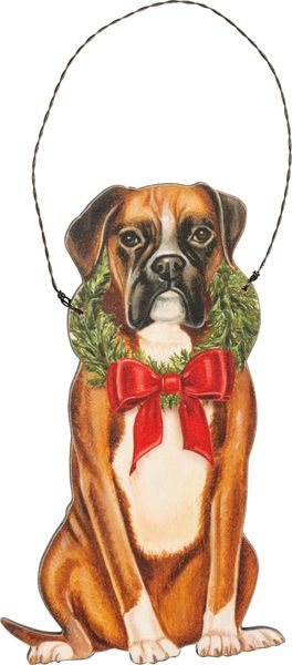 christmas boxer dog statue