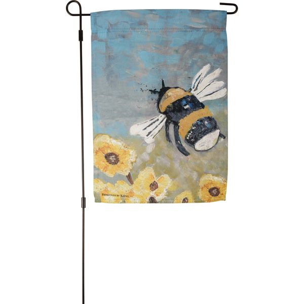 GARDEN FLAG Bumble Bee Flowers Polyester Double Sided 12 X 18 