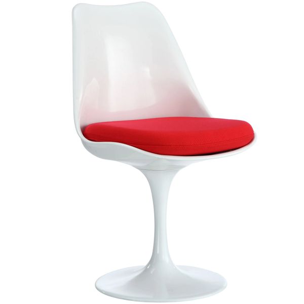 Saarinen Style Side chair-White-Red Cushion