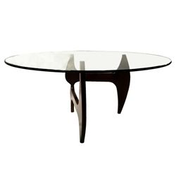 Noguchi Style Round Dining Table-Glass Top-Walnut Legs - 60"
