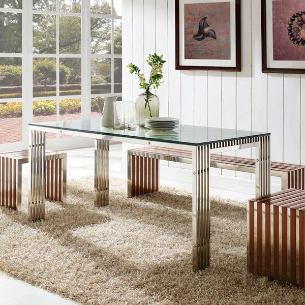 Jan Gridiron Stainless Steel Dining Table - 59"