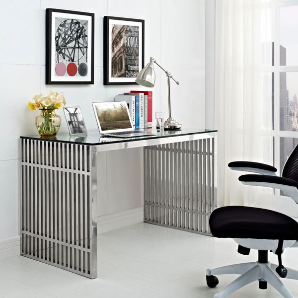 Jan Gridiron Stainless Steel Office Desk 48 Take 1 Designs Mid Century Modern Furniture