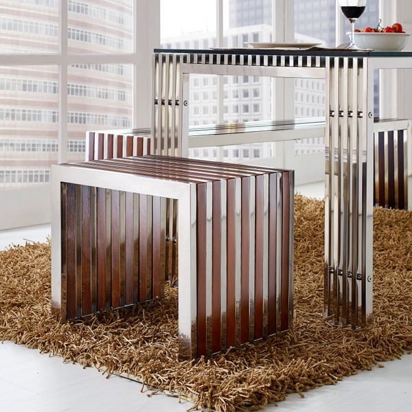 Jan Gridiron Small Wood Inlay Bench - 20"
