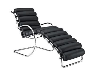 Ludwig Mies Style Chaise Lounge Chair - Black