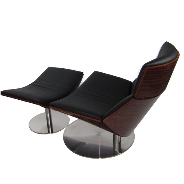 Mid Century Modern Lounge Chair w/Ottoman - Black