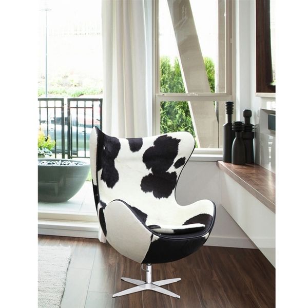 Arne Jacobsen Style Egg Chair Cowhide - Black & White