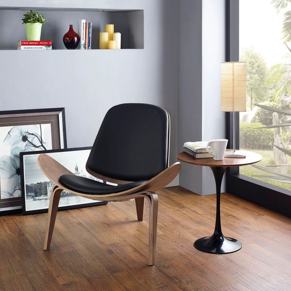 Hans Wegner Style Lounge Chair - Walnut & Black