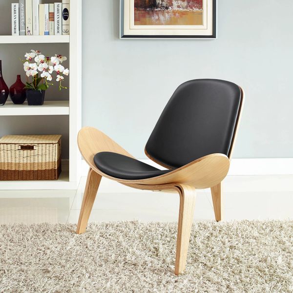 Hans Wegner Style Lounge Chair - Oak & Black