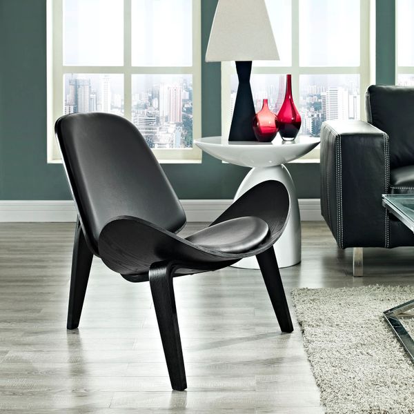 Hans Wegner Style Lounge Chair - Black & Black