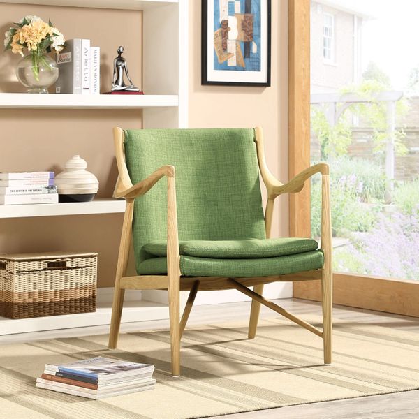 Finn Juhl Style Upholstered Lounge Chair - Natural & Green