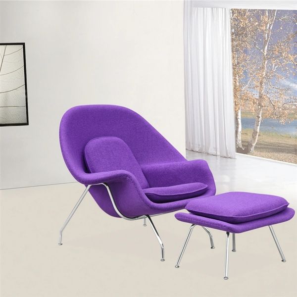 Saarinen Style Wool Fabric Womb Chair w/ Ottoman - Purple