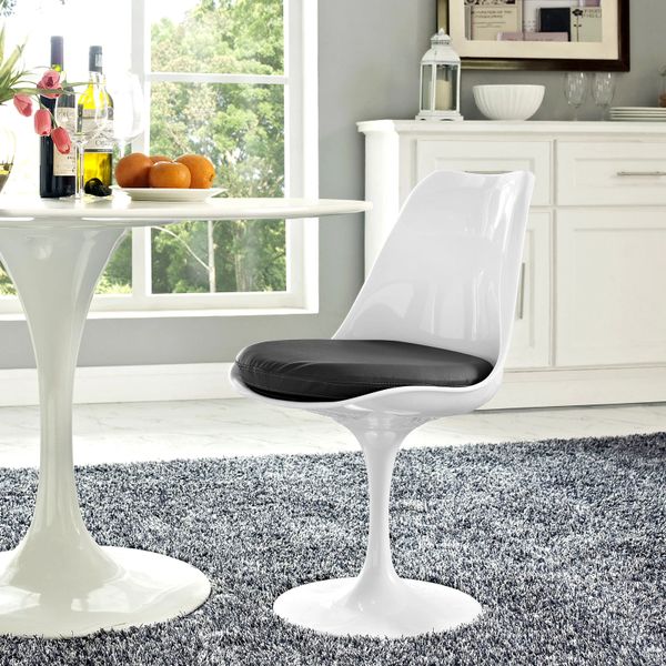 Saarinen Style Side chair-White-Gray Cushion